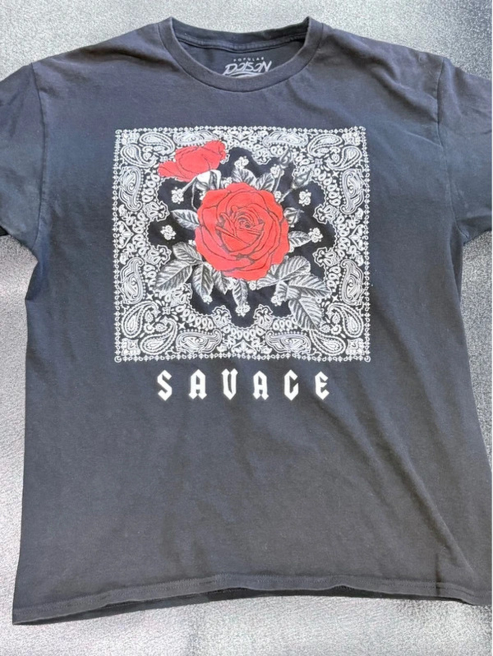 Popular Poison Savage Rose Bandana Graphic T-Shirt Size Large 1394